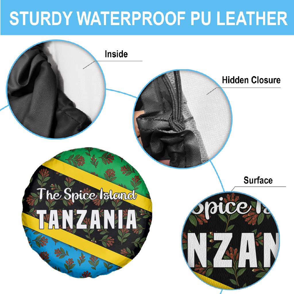 Tanzania Spice Island Spare Tire Cover with Clove Leaf Pattern and National Flag Colors