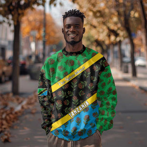 Tanzania Spice Island Sweatshirt with Clove Leaf Pattern and National Flag Colors
