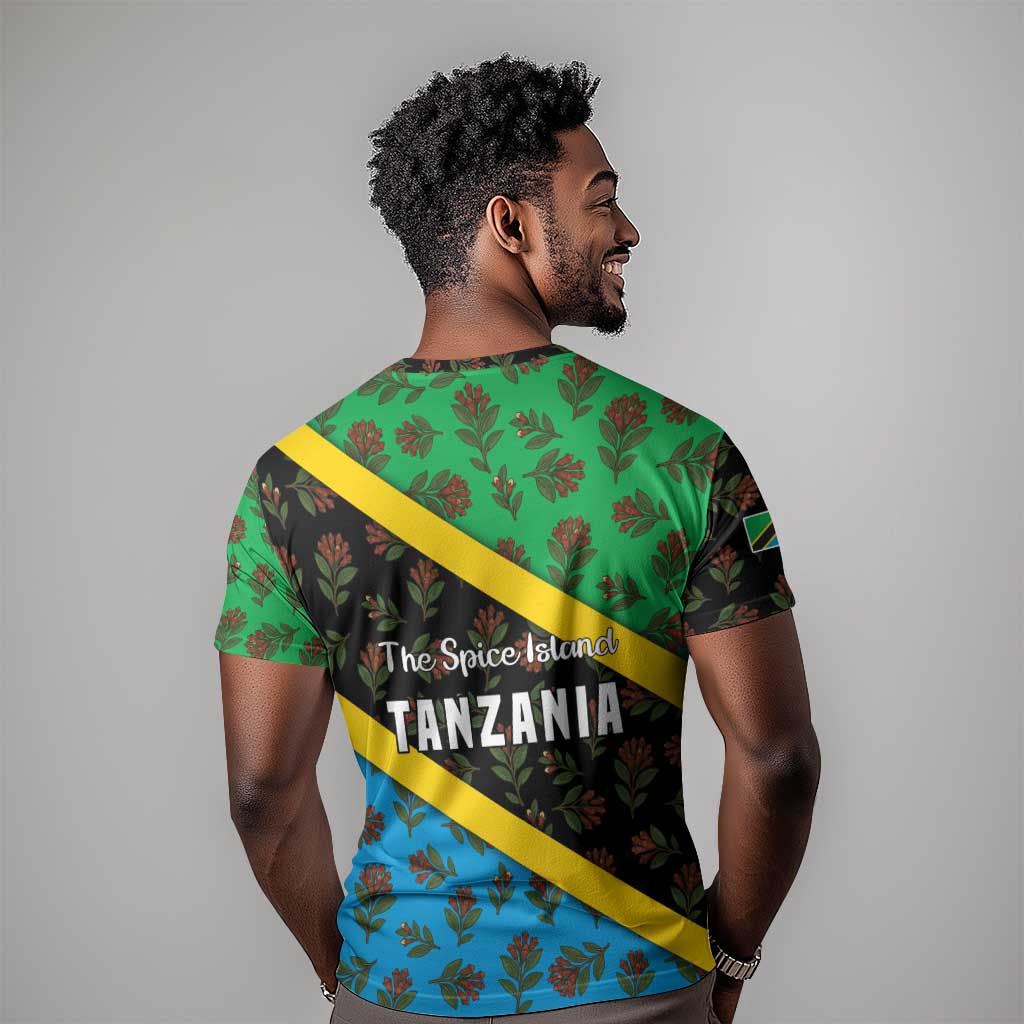 Tanzania Spice Island T shirt with Clove Leaf Pattern and National Flag Colors