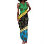Tanzania Spice Island Tank Maxi Dress with Clove Leaf Pattern and National Flag Colors