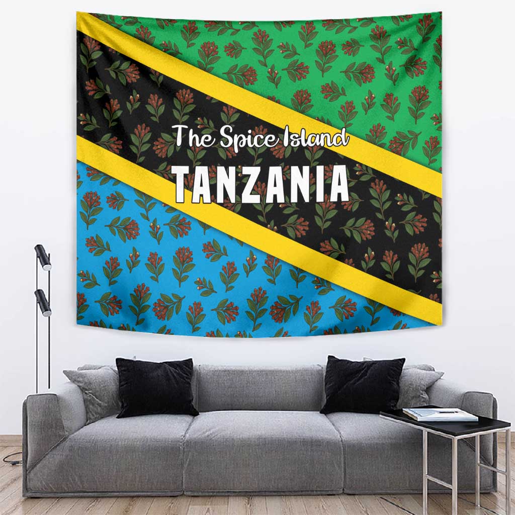 Tanzania Spice Island Tapestry with Clove Leaf Pattern and National Flag Colors