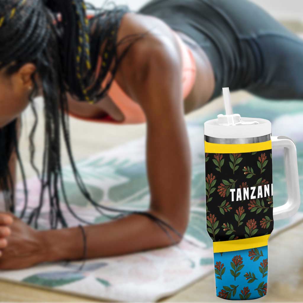 Tanzania Spice Island Tumbler With Handle with Clove Leaf Pattern and National Flag Colors