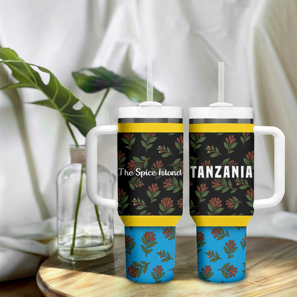 Tanzania Spice Island Tumbler With Handle with Clove Leaf Pattern and National Flag Colors