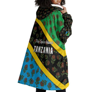 Tanzania Spice Island Wearable Blanket Hoodie with Clove Leaf Pattern and National Flag Colors