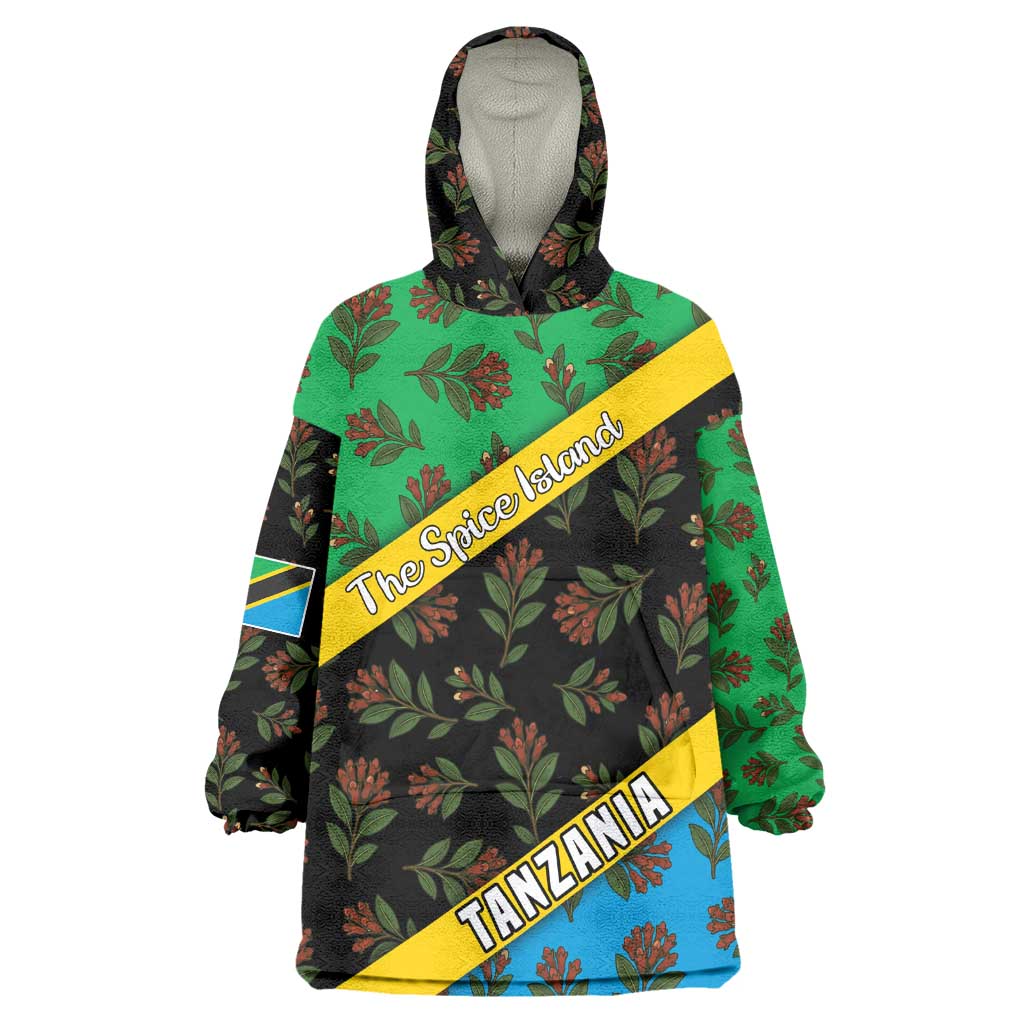 Tanzania Spice Island Wearable Blanket Hoodie with Clove Leaf Pattern and National Flag Colors