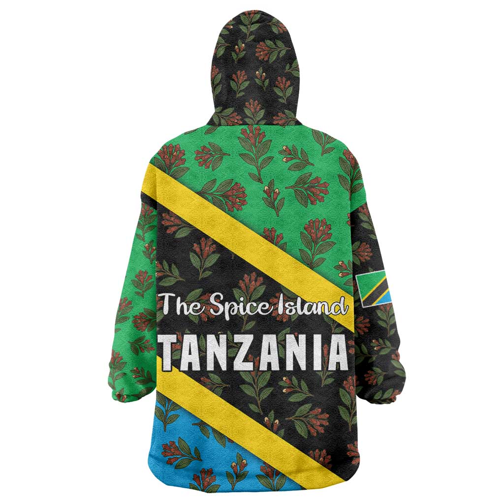 Tanzania Spice Island Wearable Blanket Hoodie with Clove Leaf Pattern and National Flag Colors