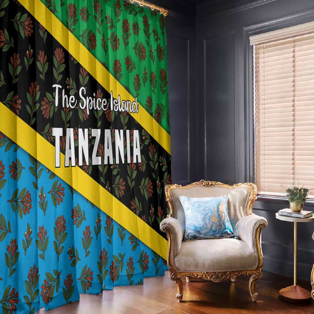 Tanzania Spice Island Window Curtain with Clove Leaf Pattern and National Flag Colors