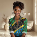 Tanzania Spice Island Women Casual Shirt with Clove Leaf Pattern and National Flag Colors
