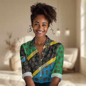 Tanzania Spice Island Women Casual Shirt with Clove Leaf Pattern and National Flag Colors