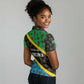 Tanzania Spice Island Women Polo Shirt with Clove Leaf Pattern and National Flag Colors