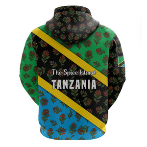 Tanzania Spice Island Zip Hoodie with Clove Leaf Pattern and National Flag Colors