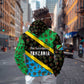 Tanzania Spice Island Zip Hoodie with Clove Leaf Pattern and National Flag Colors