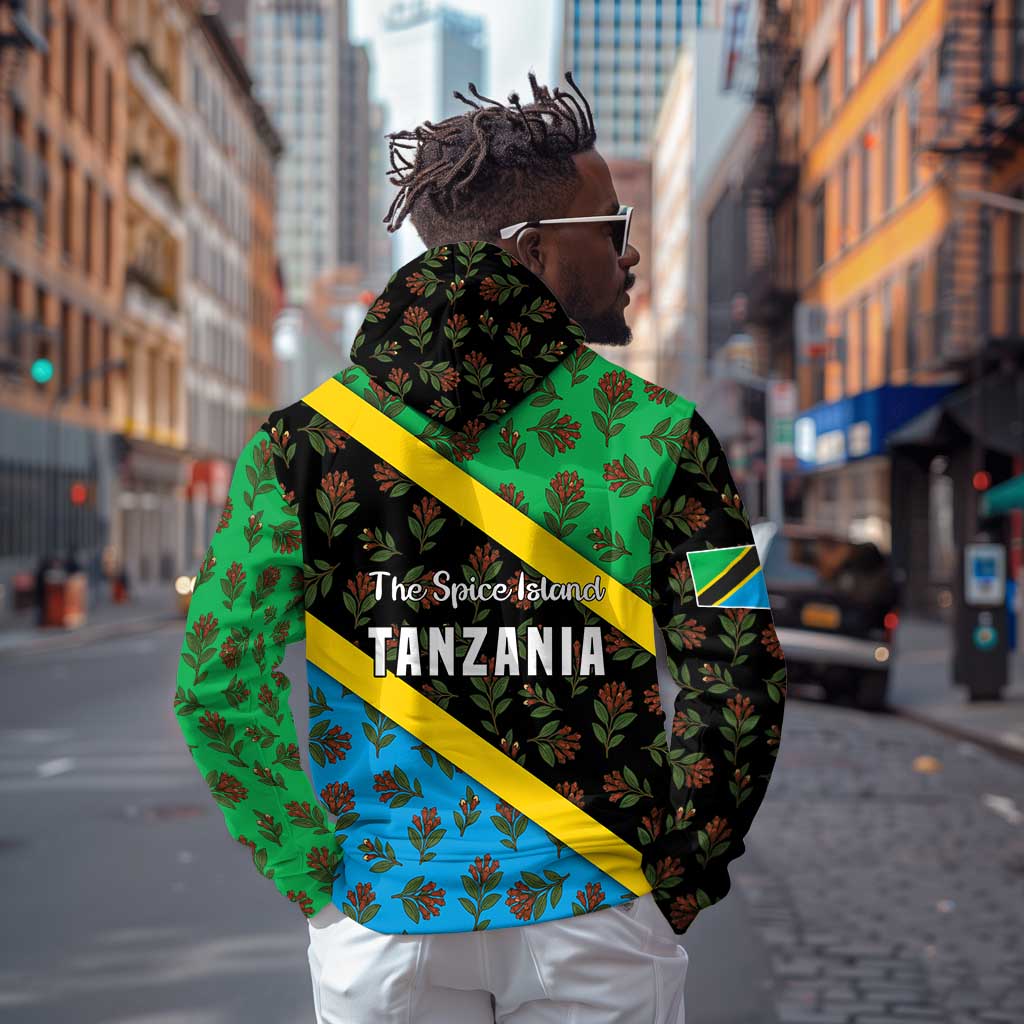 Tanzania Spice Island Zip Hoodie with Clove Leaf Pattern and National Flag Colors