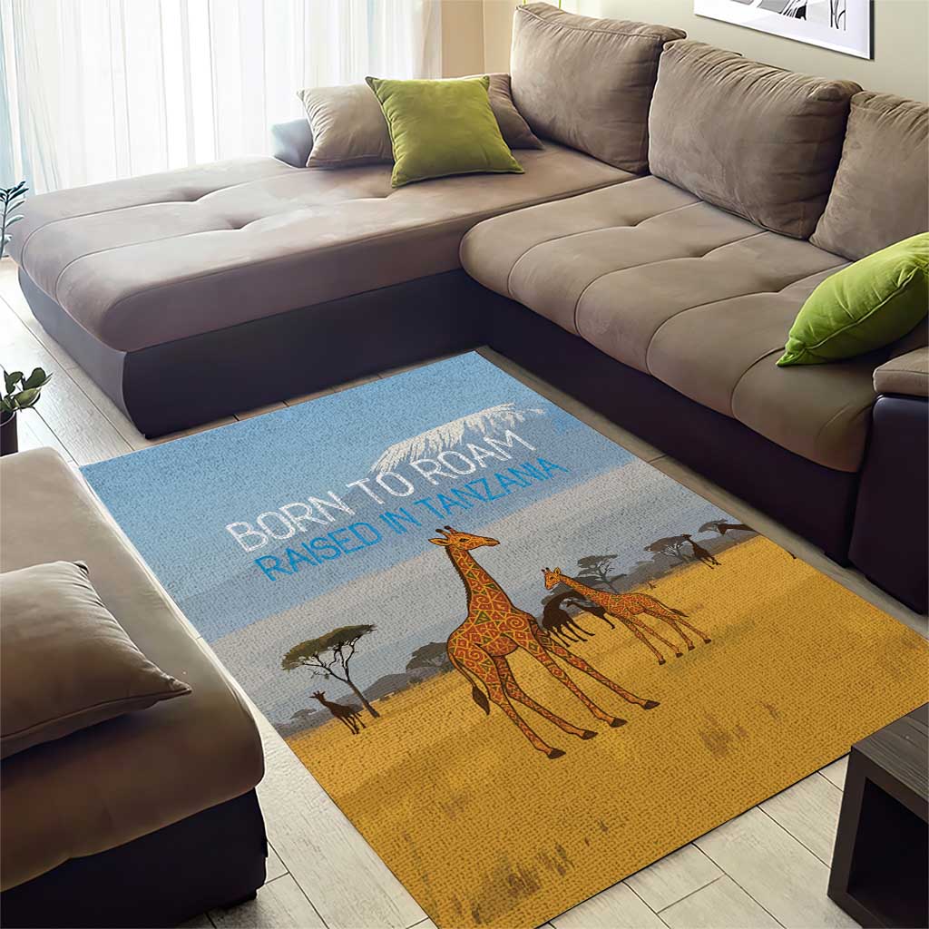 Tanzania Safari Giraffe Area Rug - Tribal Patterns and Mount Kilimanjaro Scene