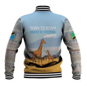 Tanzania Safari Giraffe Baseball Jacket - Tribal Patterns and Mount Kilimanjaro Scene