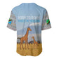 Tanzania Safari Giraffe Baseball Jersey - Tribal Patterns and Mount Kilimanjaro Scene