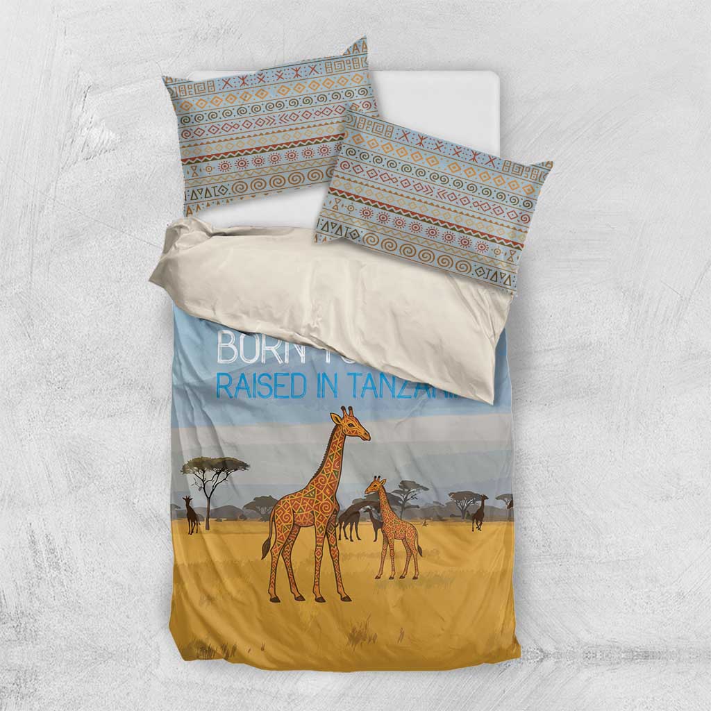 Tanzania Safari Giraffe Bedding Set - Tribal Patterns and Mount Kilimanjaro Scene