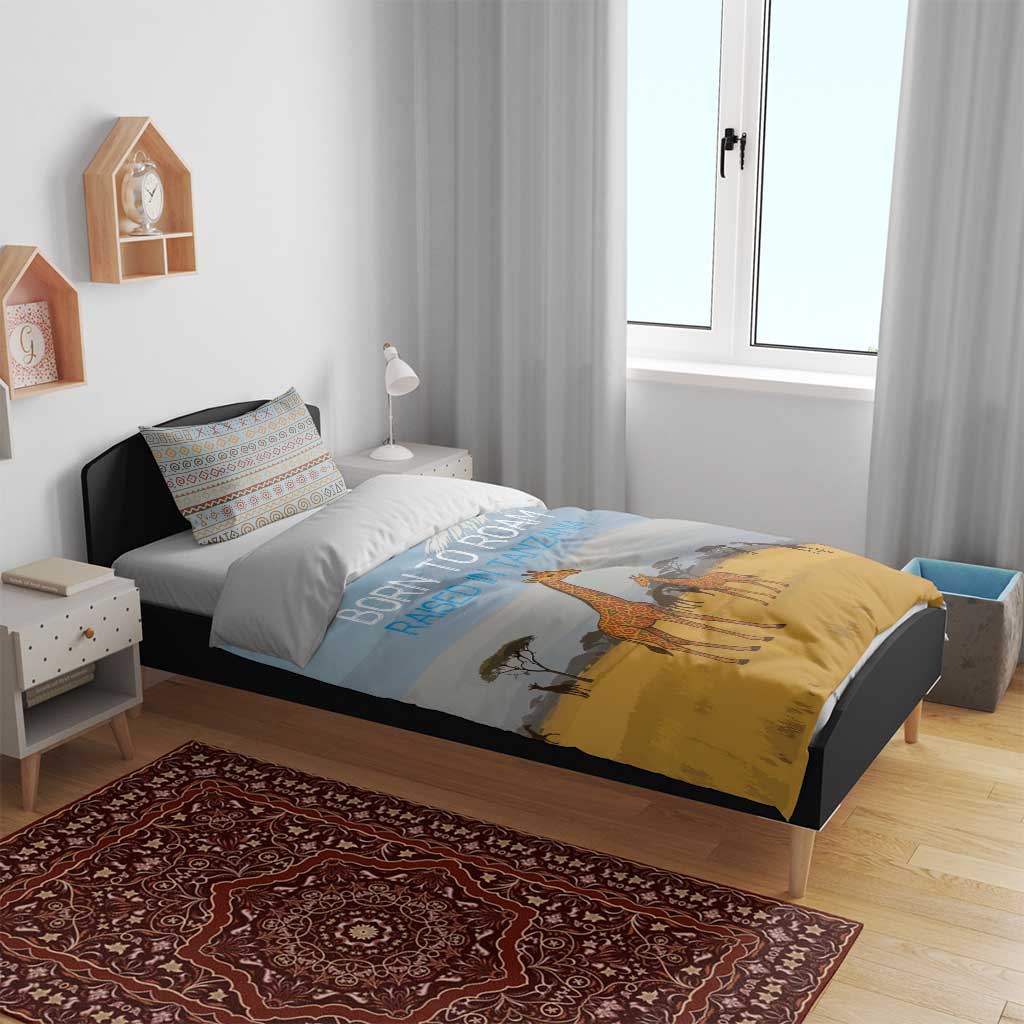 Tanzania Safari Giraffe Bedding Set - Tribal Patterns and Mount Kilimanjaro Scene