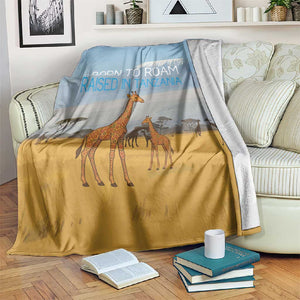 Tanzania Safari Giraffe Blanket - Tribal Patterns and Mount Kilimanjaro Scene