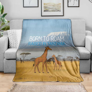 Tanzania Safari Giraffe Blanket - Tribal Patterns and Mount Kilimanjaro Scene