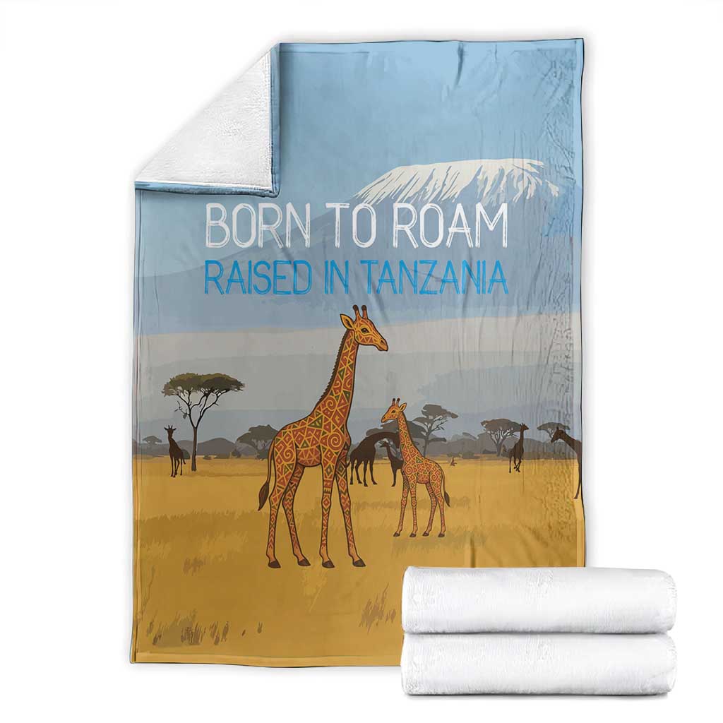 Tanzania Safari Giraffe Blanket - Tribal Patterns and Mount Kilimanjaro Scene