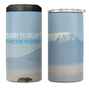 Tanzania Safari Giraffe 4 in 1 Can Cooler Tumbler - Tribal Patterns and Mount Kilimanjaro Scene