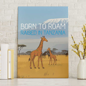 Tanzania Safari Giraffe Canvas Wall Art - Tribal Patterns and Mount Kilimanjaro Scene