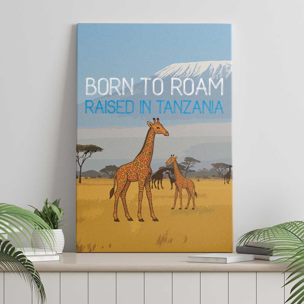 Tanzania Safari Giraffe Canvas Wall Art - Tribal Patterns and Mount Kilimanjaro Scene