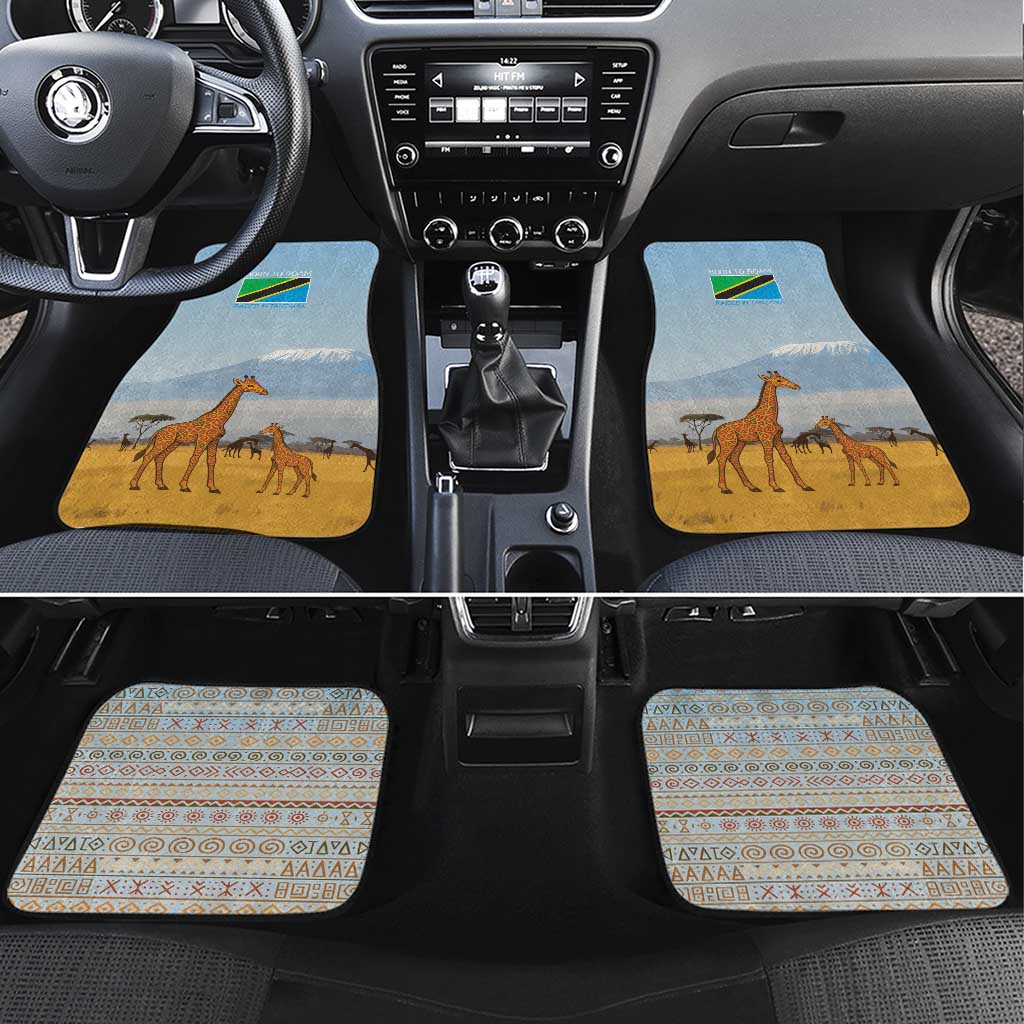 Tanzania Safari Giraffe Car Mats - Tribal Patterns and Mount Kilimanjaro Scene