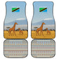 Tanzania Safari Giraffe Car Mats - Tribal Patterns and Mount Kilimanjaro Scene