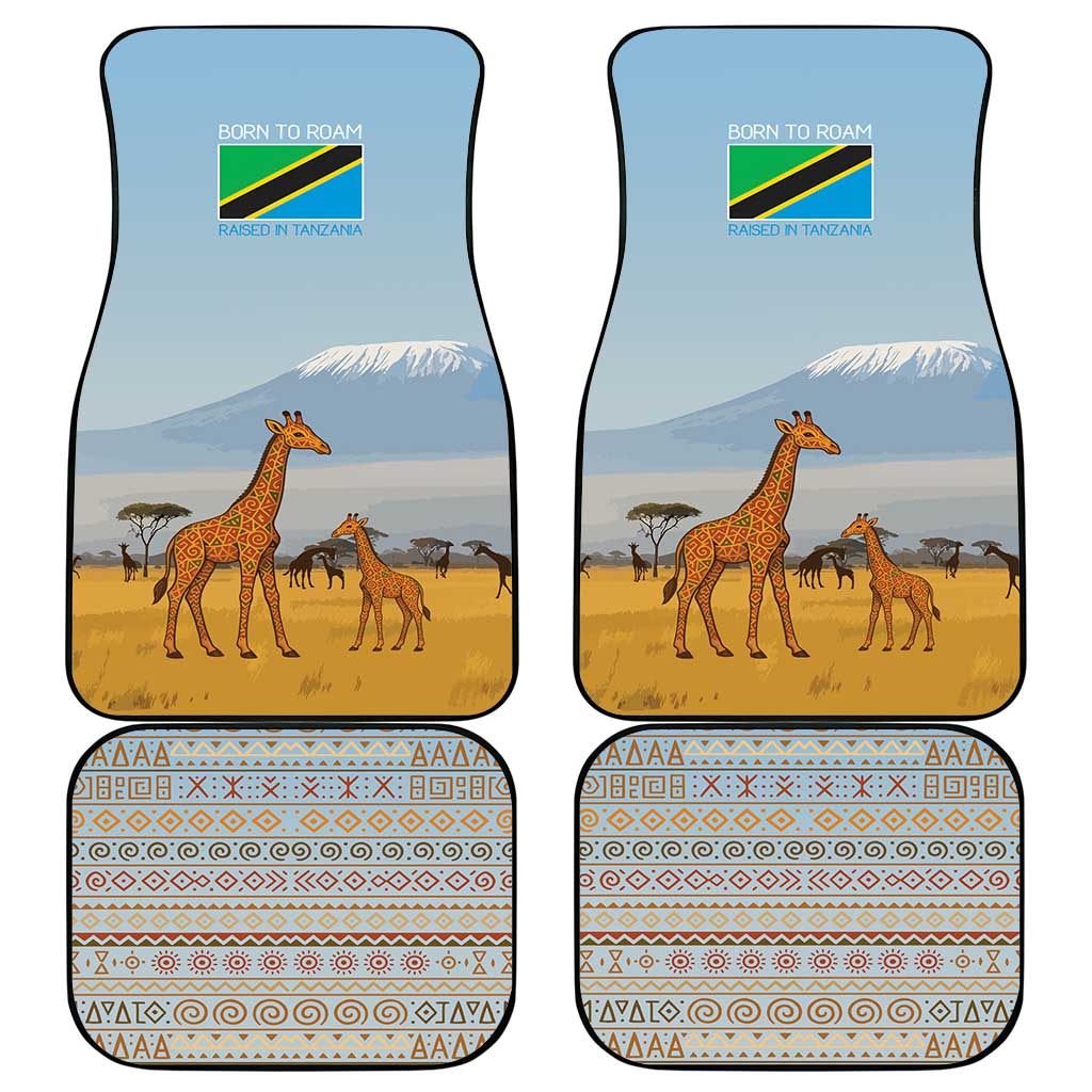 Tanzania Safari Giraffe Car Mats - Tribal Patterns and Mount Kilimanjaro Scene