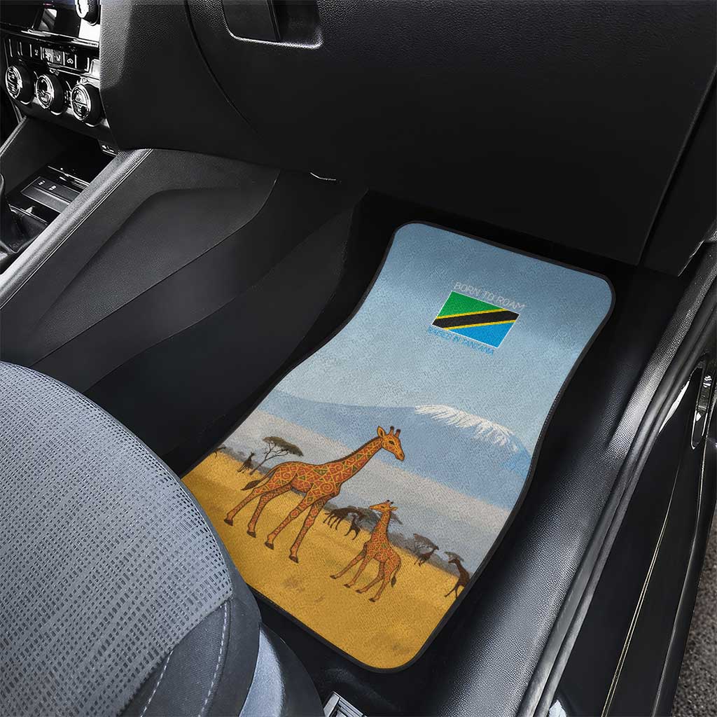 Tanzania Safari Giraffe Car Mats - Tribal Patterns and Mount Kilimanjaro Scene