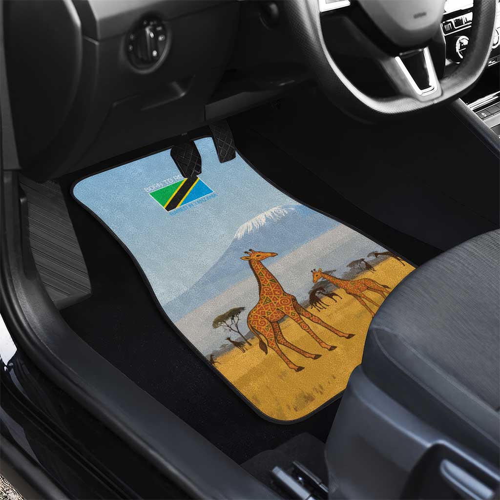 Tanzania Safari Giraffe Car Mats - Tribal Patterns and Mount Kilimanjaro Scene
