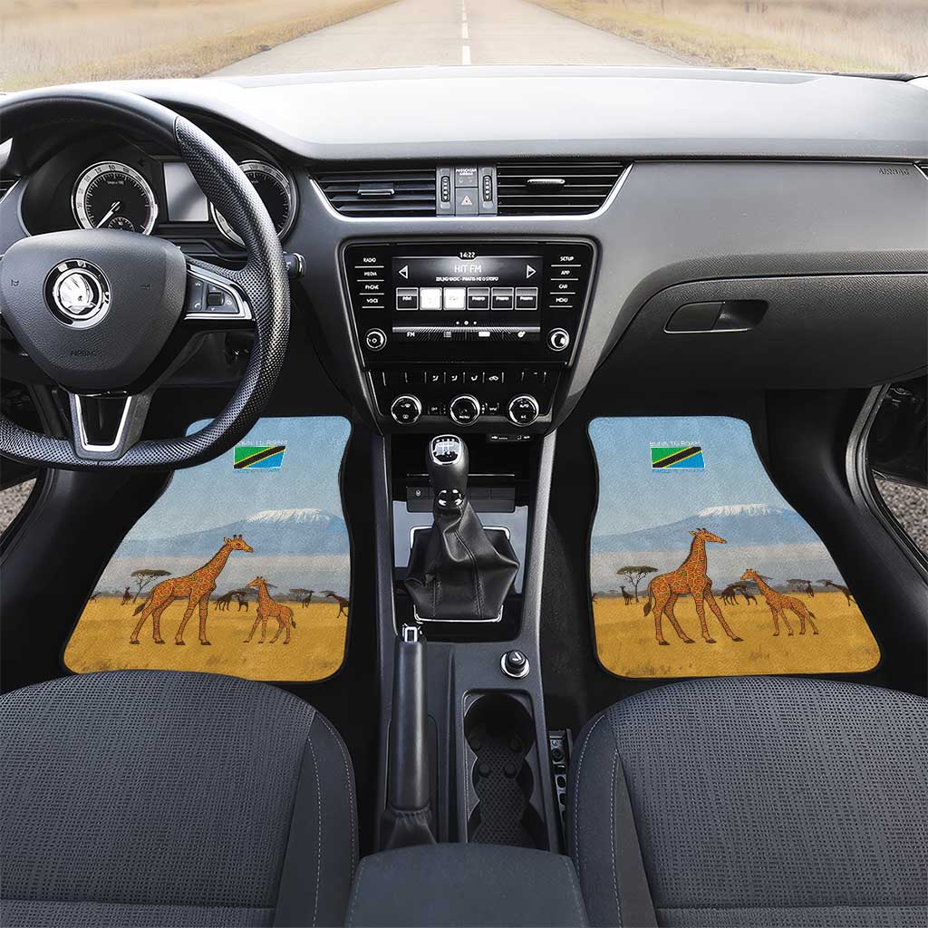 Tanzania Safari Giraffe Car Mats - Tribal Patterns and Mount Kilimanjaro Scene