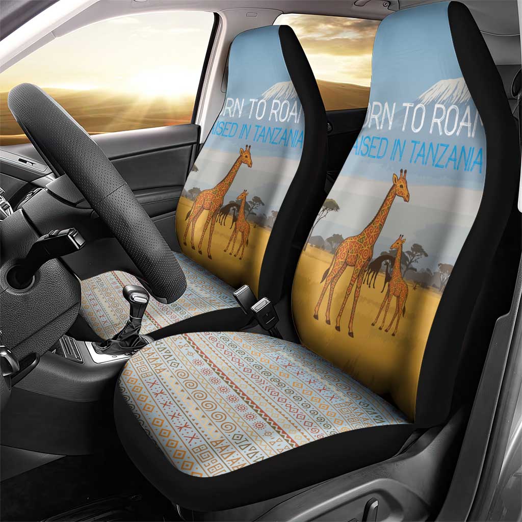 Tanzania Safari Giraffe Car Seat Cover - Tribal Patterns and Mount Kilimanjaro Scene
