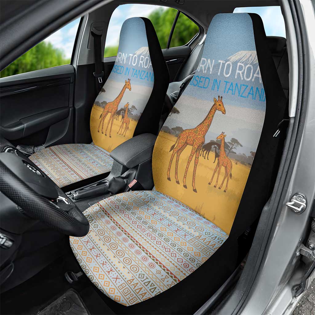 Tanzania Safari Giraffe Car Seat Cover - Tribal Patterns and Mount Kilimanjaro Scene