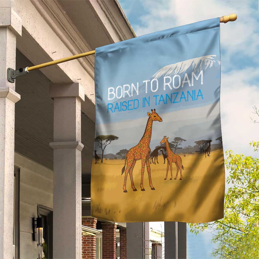 Tanzania Safari Giraffe Garden Flag - Tribal Patterns and Mount Kilimanjaro Scene