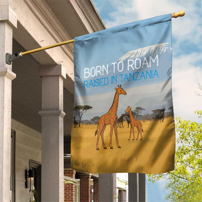 Tanzania Safari Giraffe Garden Flag - Tribal Patterns and Mount Kilimanjaro Scene