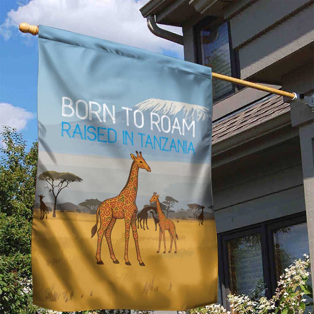 Tanzania Safari Giraffe Garden Flag - Tribal Patterns and Mount Kilimanjaro Scene