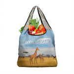 Tanzania Safari Giraffe Grocery Bag - Tribal Patterns and Mount Kilimanjaro Scene