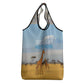 Tanzania Safari Giraffe Grocery Bag - Tribal Patterns and Mount Kilimanjaro Scene