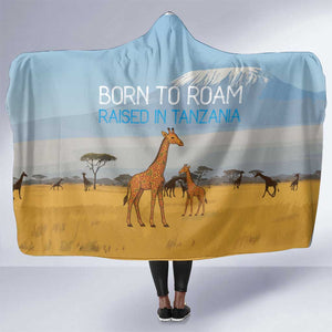 Tanzania Safari Giraffe Hooded Blanket - Tribal Patterns and Mount Kilimanjaro Scene