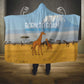 Tanzania Safari Giraffe Hooded Blanket - Tribal Patterns and Mount Kilimanjaro Scene