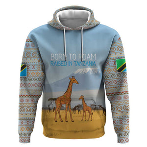 Tanzania Safari Giraffe Hoodie - Tribal Patterns and Mount Kilimanjaro Scene