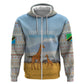 Tanzania Safari Giraffe Hoodie - Tribal Patterns and Mount Kilimanjaro Scene