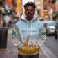 Tanzania Safari Giraffe Hoodie - Tribal Patterns and Mount Kilimanjaro Scene