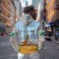 Tanzania Safari Giraffe Hoodie - Tribal Patterns and Mount Kilimanjaro Scene