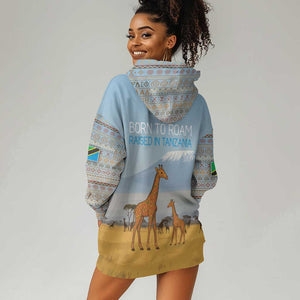 Tanzania Safari Giraffe Hoodie Dress - Tribal Patterns and Mount Kilimanjaro Scene