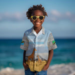 Tanzania Safari Giraffe Kid Hawaiian Shirt - Tribal Patterns and Mount Kilimanjaro Scene