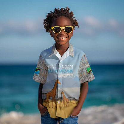 Tanzania Safari Giraffe Kid Hawaiian Shirt - Tribal Patterns and Mount Kilimanjaro Scene
